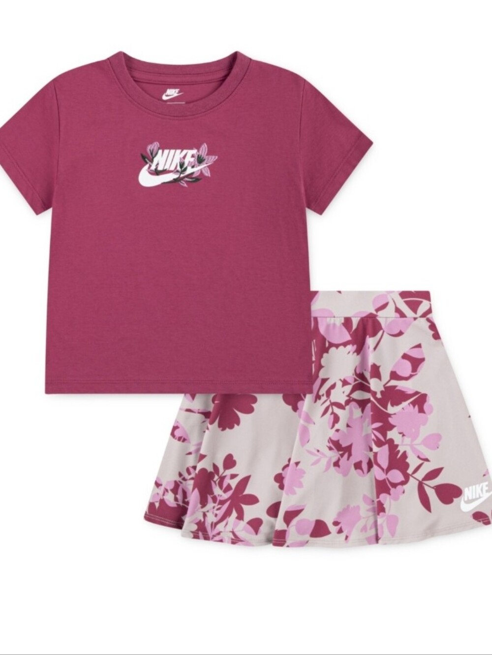 Girls Nike Floral T-Shirt & Dri-FIT Skort 2-Piece Set, Girl's, Pa1platinu NWT